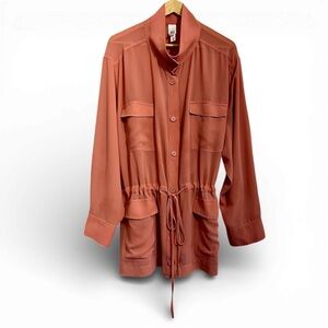 Wynne Layers Coral Crepe Long Sleeve High Neck Utility Blouse 3X